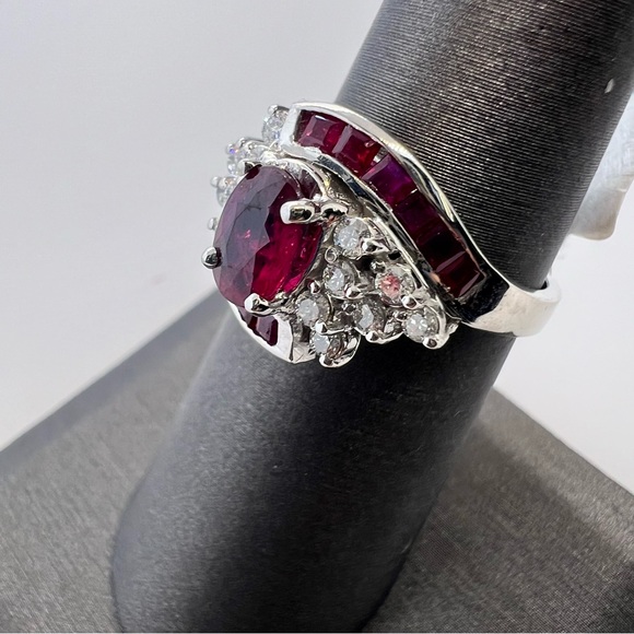 14k White Gold Diamond & Ruby Ring - Picture 3 of 9